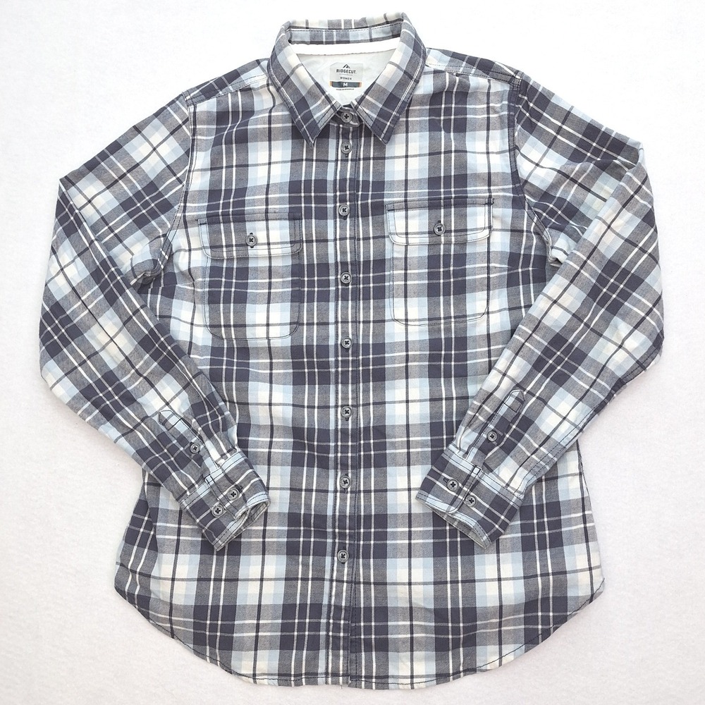 RidgeCut‎ Toughwear Shirt Womens Medium Blue Plaid Flannel Long Sleeve Button Up